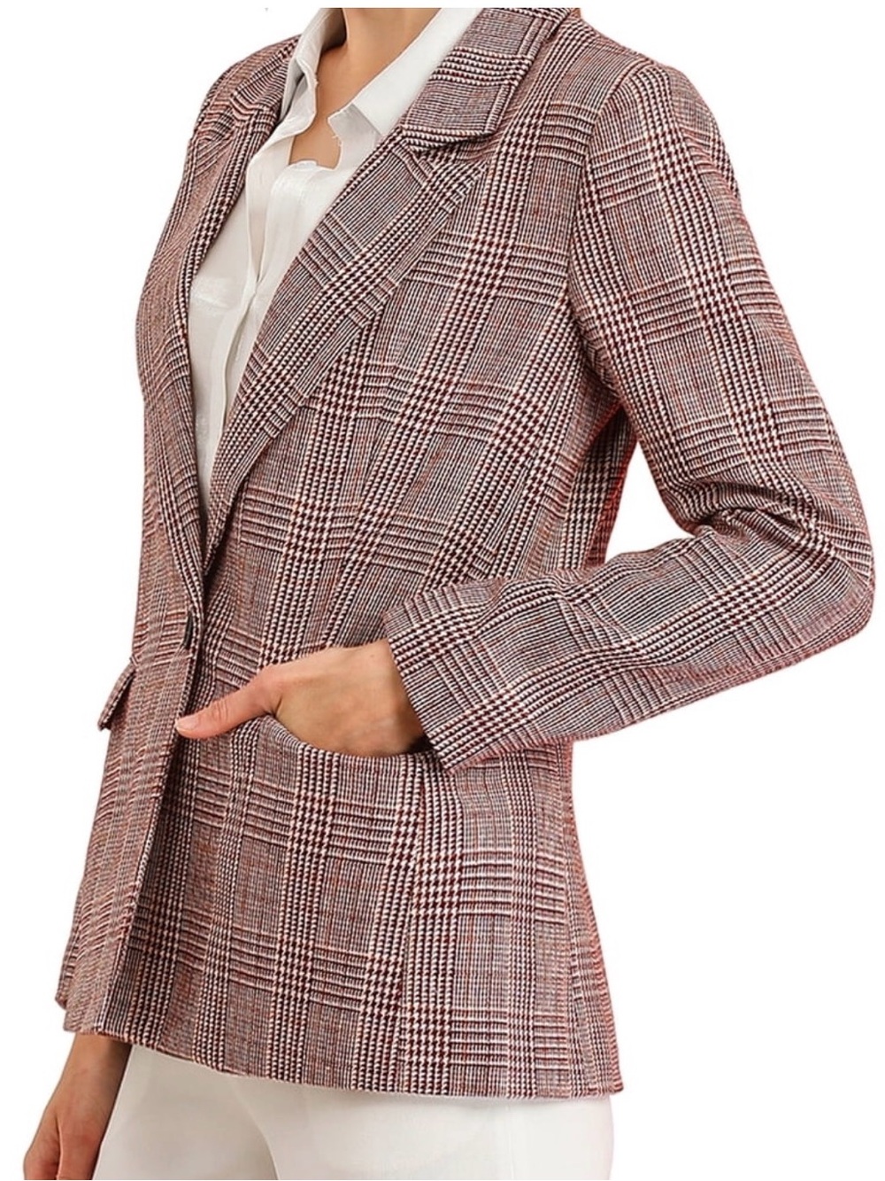 Allegra K Plaid Notch Lapel Blazer small